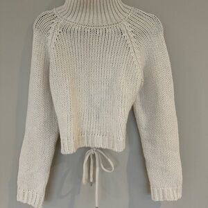 Maje White Cowl Neck Cropped Sweater with Ribbed Details